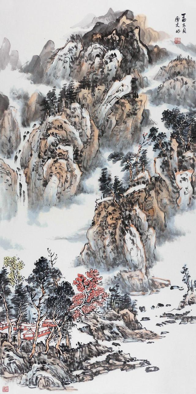 苏虎文国画山水作品:构图严谨,意境深远