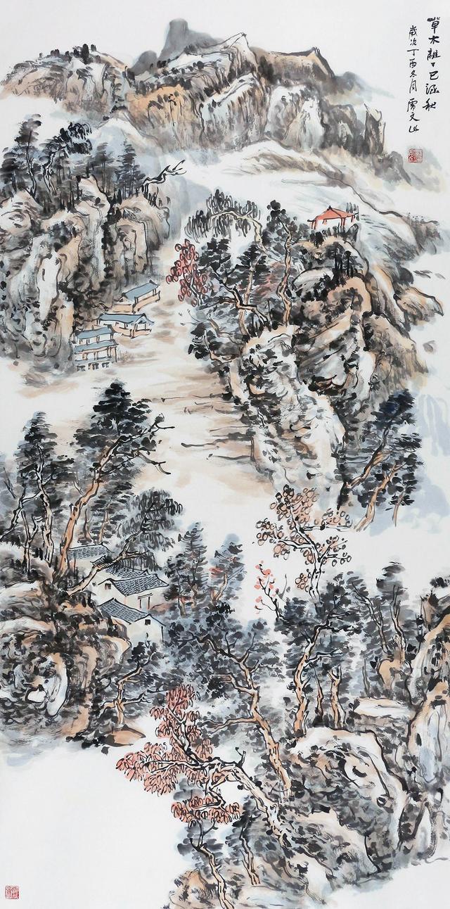 苏虎文国画山水作品:构图严谨,意境深远