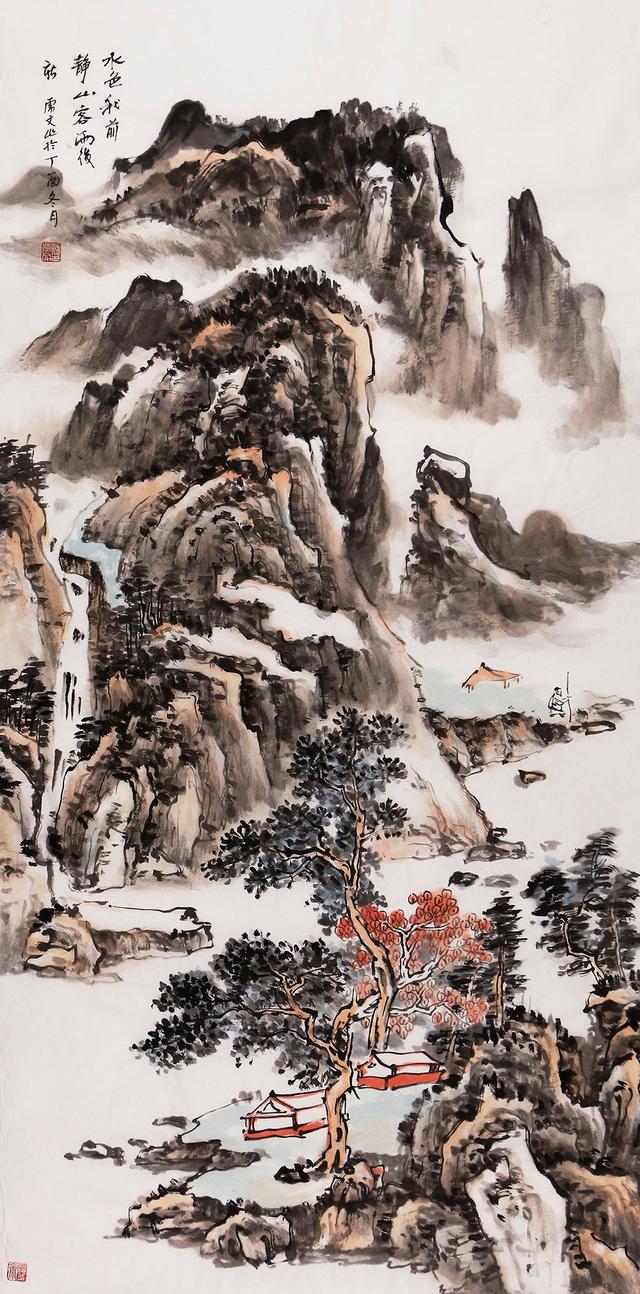 苏虎文国画山水作品:构图严谨,意境深远