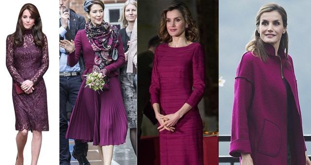 凯特王妃、西班牙王后、玛丽王妃、约旦王后，谁穿紫色最好看?
