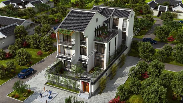 农村自建3层简中式小楼,前院后院采光好,12米