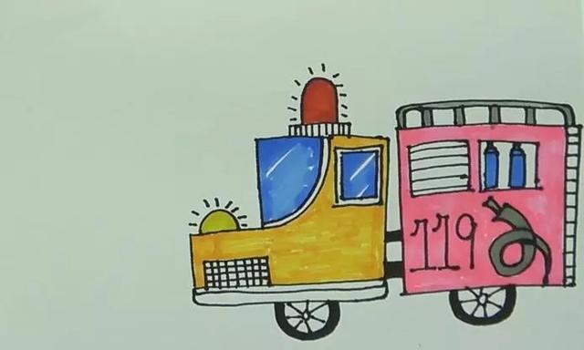有趣的儿童创意粘贴画——消防车