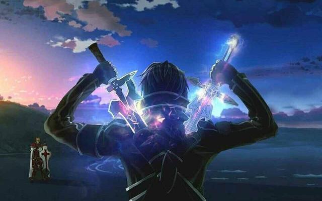 《刀剑神域》中的男主角,在sao虚拟游戏中,手持阐释者和逐暗者两把剑