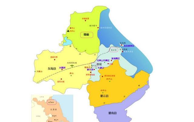 今天咱们说江苏省,第一个先说连云港,三区三县,分别是海州区,连云区