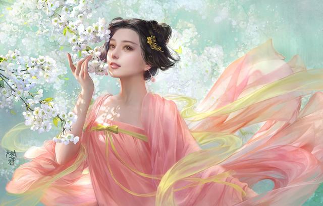他因画了一张范冰冰的肖像插画《花仙子》而一举成名, 仙气十足