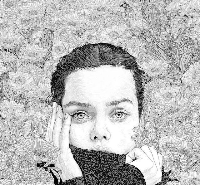 插画丨他把手绘线描画活了女神们在花丛中优雅重生