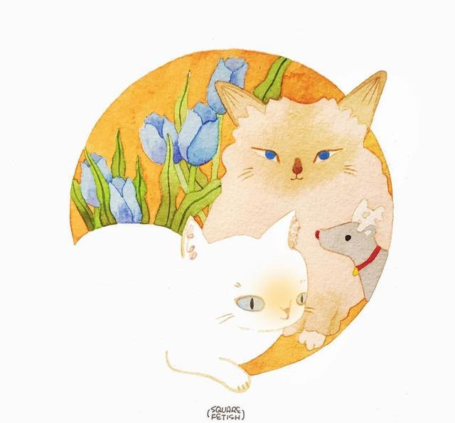 猫奴最喜欢的猫咪清新手绘插画