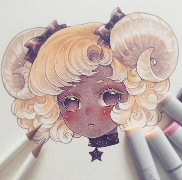插画师minmonsta马克笔手绘的十二星座