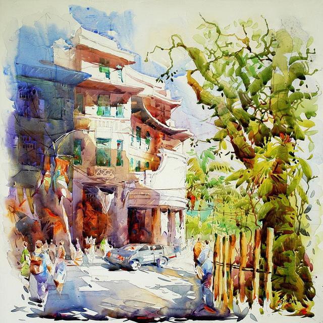 看了他的水彩风景画让人流连忘返