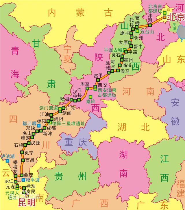 京昆线,国道g108,起点为北京复兴门,终点为云南昆明