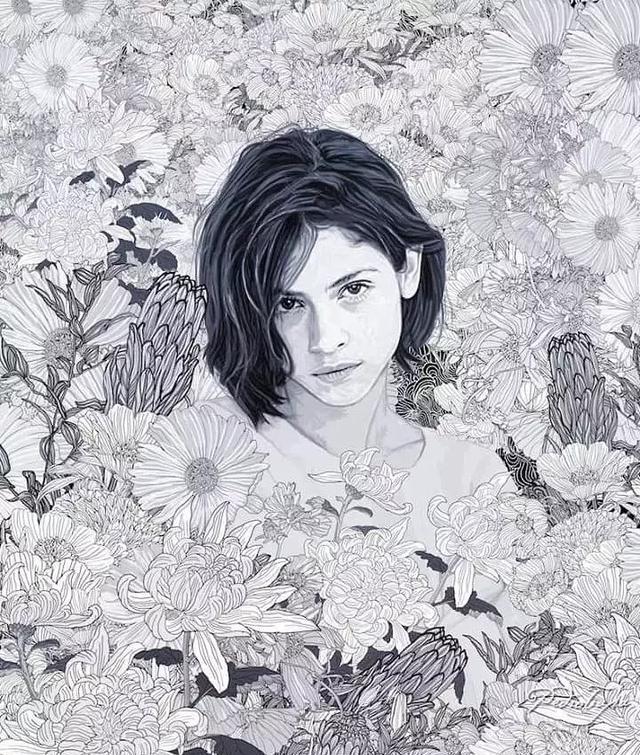 插画丨他把手绘线描画活了,女神们在花丛中优雅重生