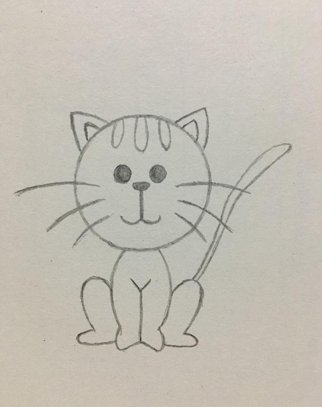 简笔画——嘴里叼着鱼的小猫咪