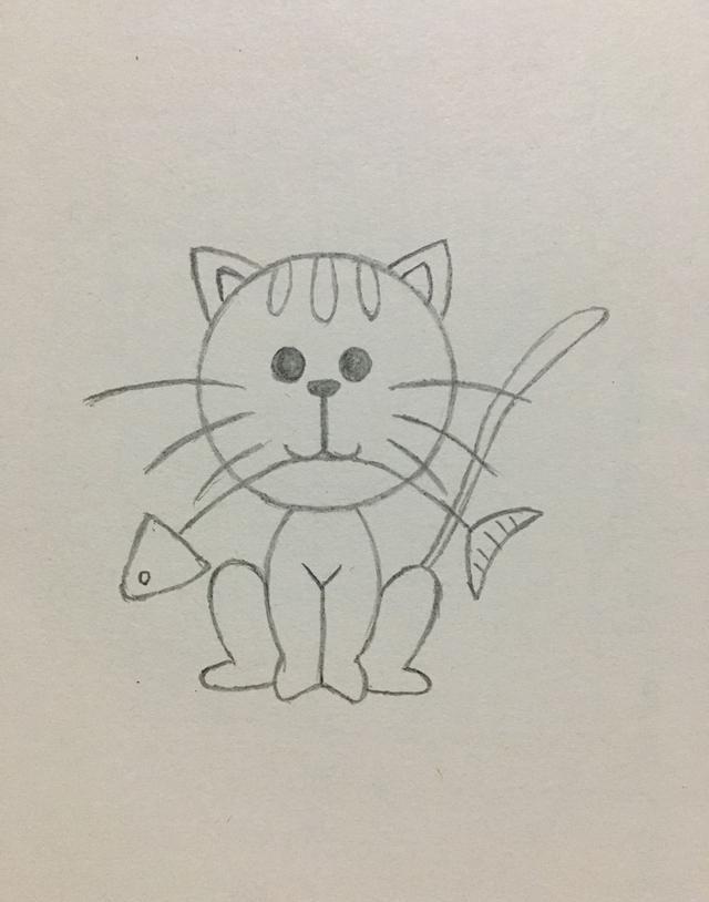 简笔画——嘴里叼着鱼的小猫咪