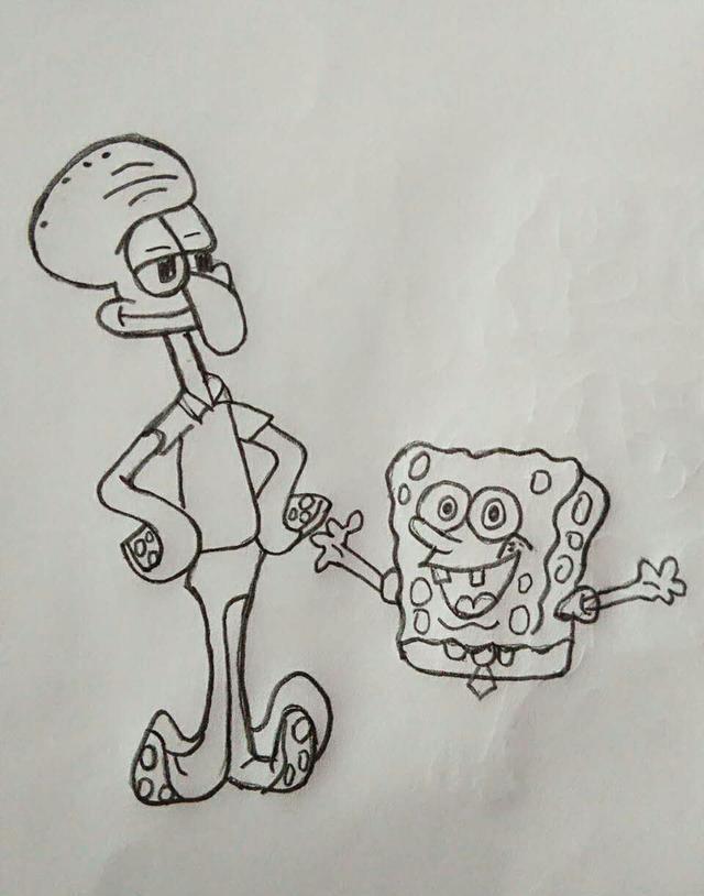 海绵宝宝派大星与章鱼哥的画法,小朋友跟我一起画
