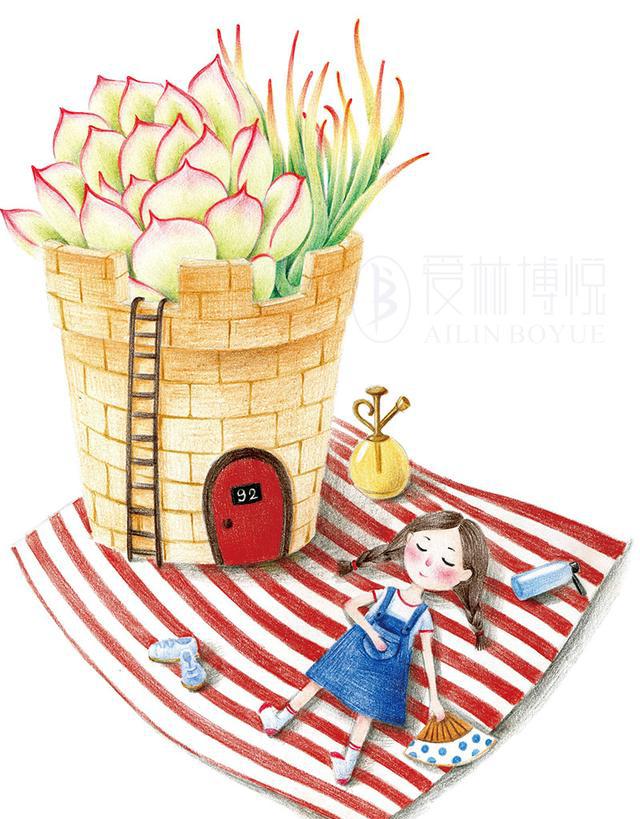 彩铅绘制美少女和多肉结合的唯美插画,将是一种什么样