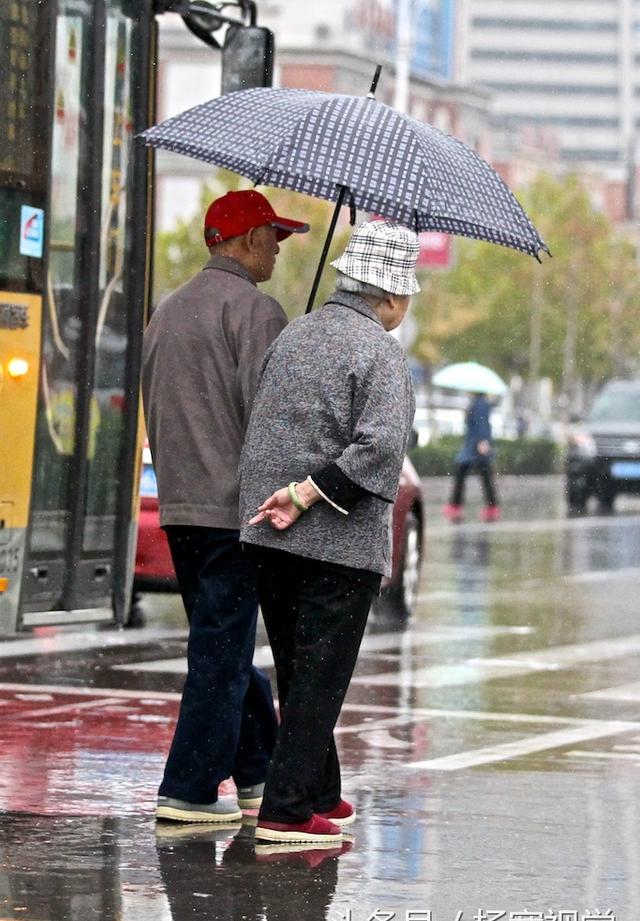 长假归来河北9地市迎雨雪,老夫妻撑伞而行上演雨中温情