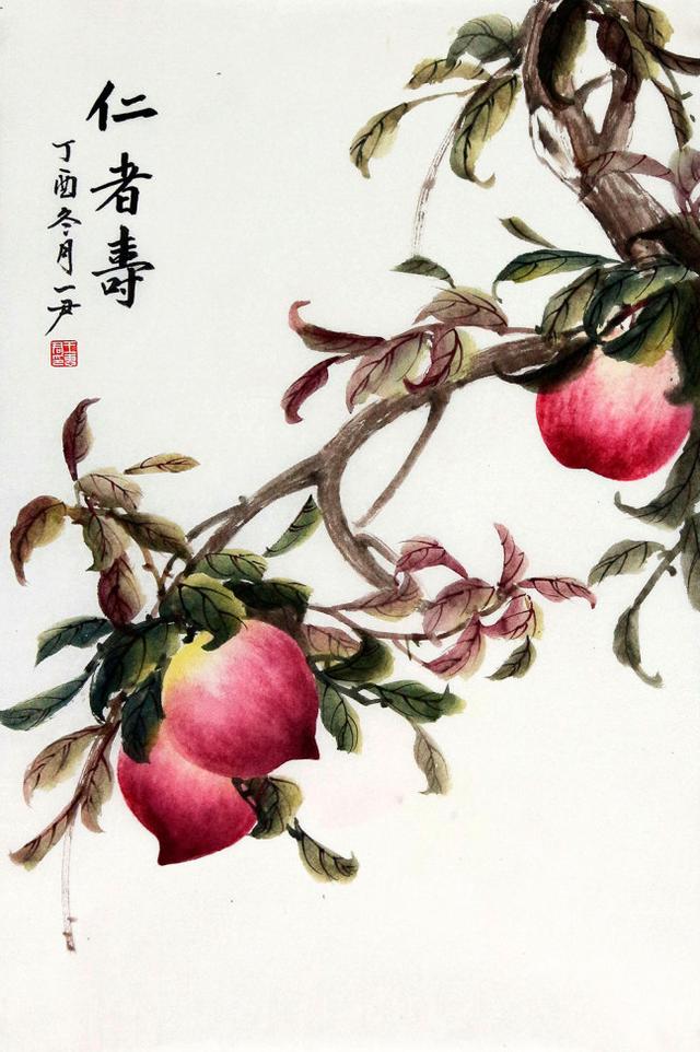 王惠君国画花鸟作品赏析:细腻秀润绘寿桃