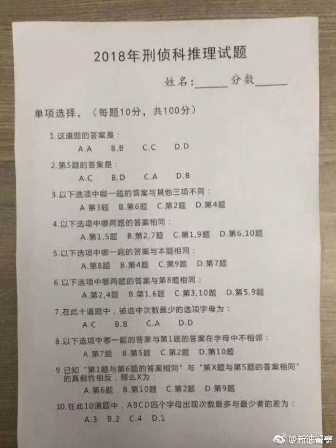 长沙警事发布了10道刑侦推理题,众多网友直呼:打扰了!