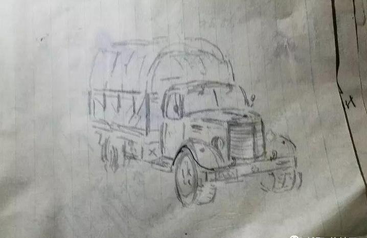 铅笔画的老解放军车.