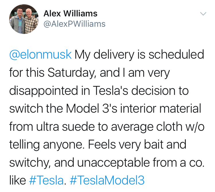 特斯拉 Model 3 车主吐槽内饰偷工减料：Alcantara 变织物