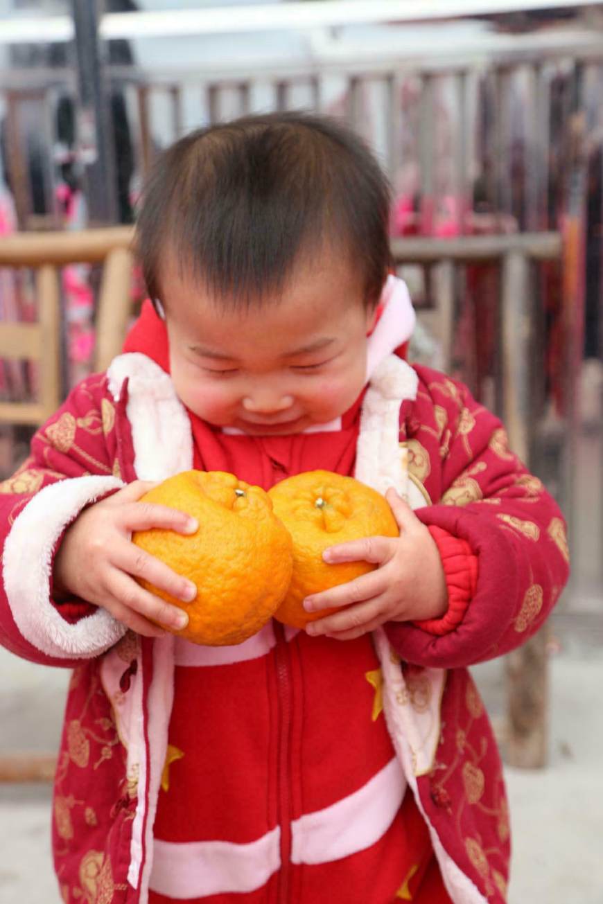 萌娃儿遇到清江椪柑 摆各种姿势卖萌,笑坏现场