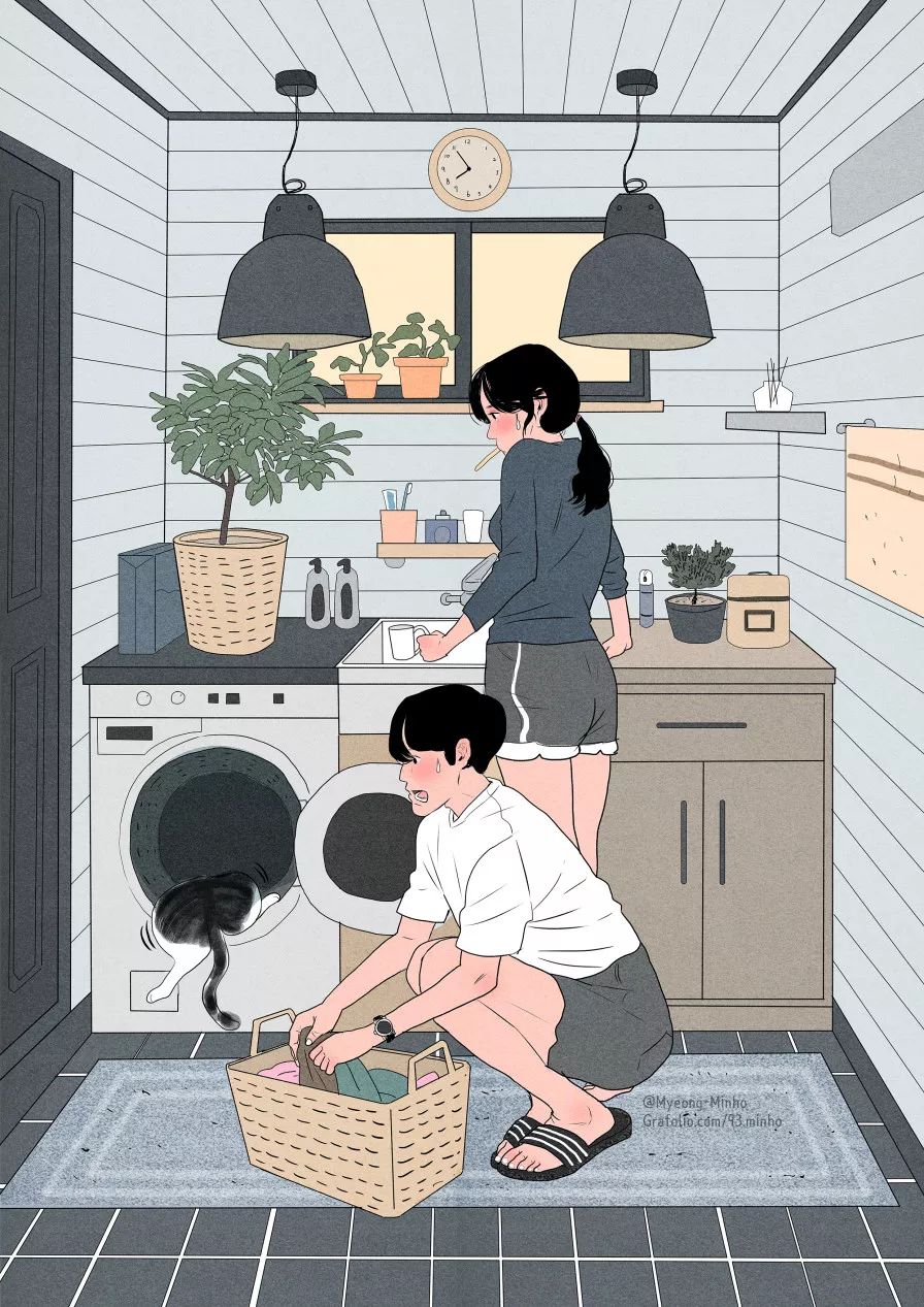 暖心!插画家用一句话,一幅画,诠释一对夫妻的日常生活