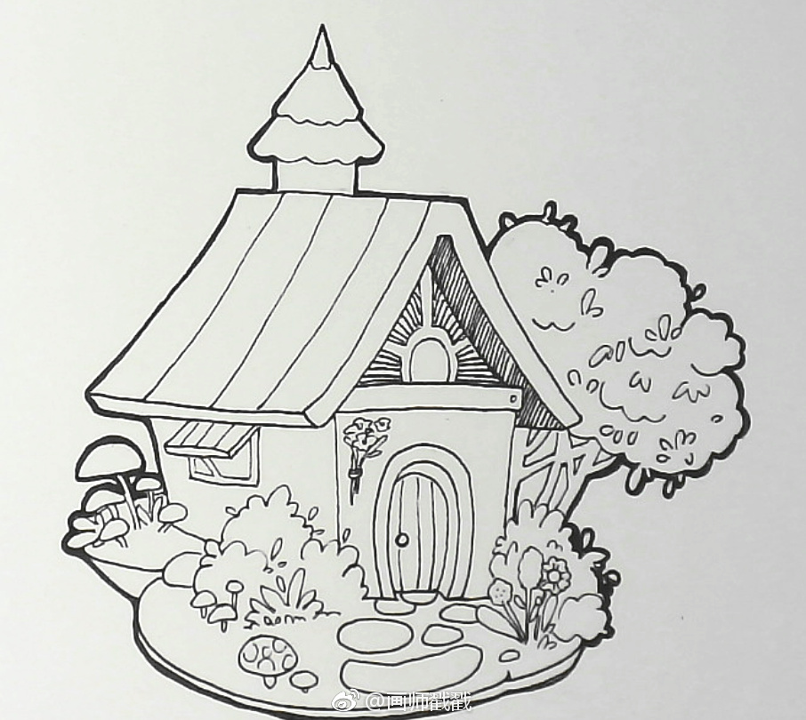 简单画了一个森系小屋,喜欢的小画家抱走临摹吧~针管笔免费课程