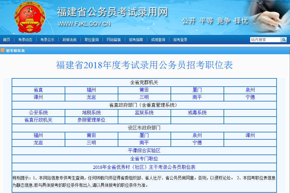 2018福建公务员职位表已发布! 非全日制学历可