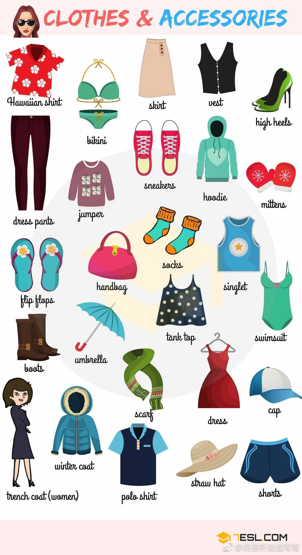 各种服饰的英语词汇,大家一起来学习,看图学英语词汇!