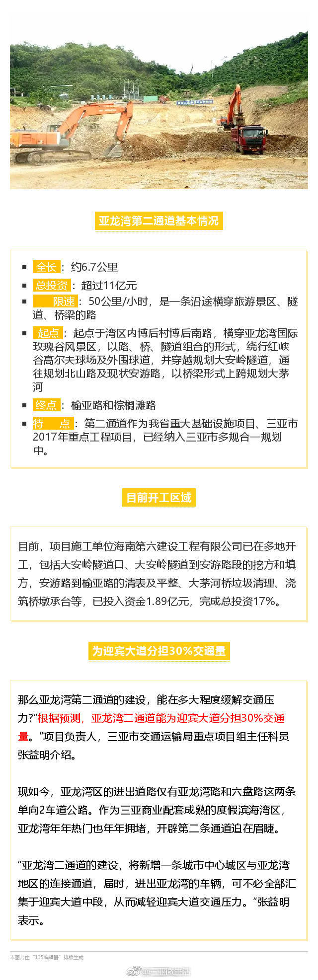亚龙湾第二通道开建!将缓解进出亚龙湾拥堵