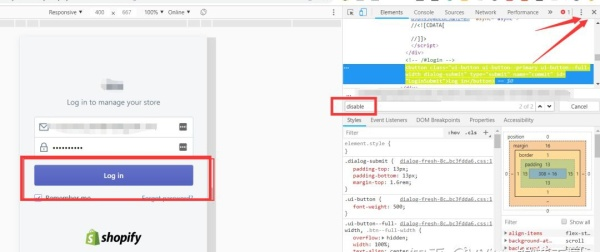Shopify后台Login登录按钮变成灰色,无法登录的