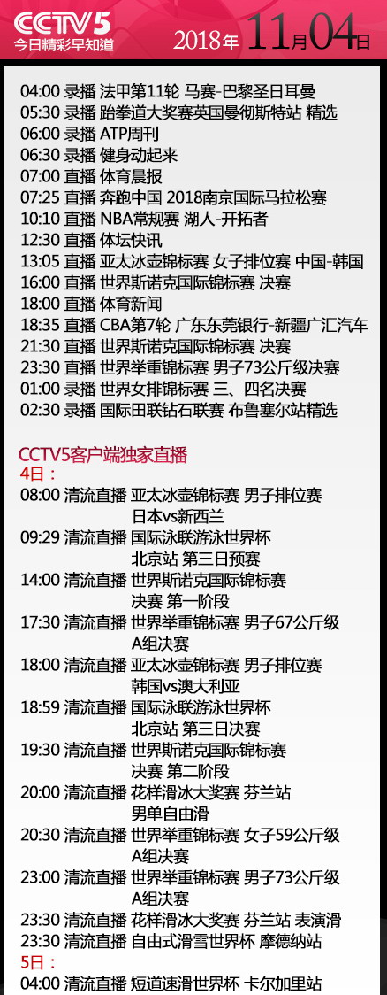 央视今日节目单 CCTV5直播NBA+CBA CCTV