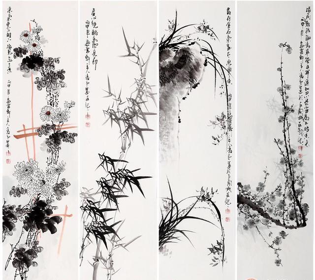 杨成功最新写意国画四君子《梅兰竹菊》(正在【易从网】展售) 杨成功