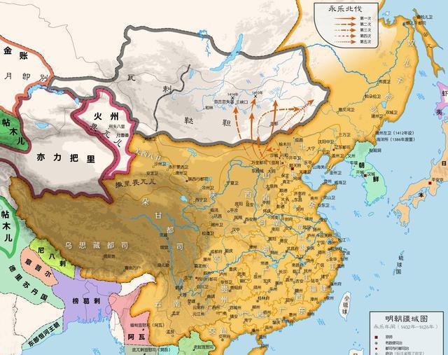 明朝最盛时在新疆也不过设立了哈密卫,但大多数时候,其疆域只限于