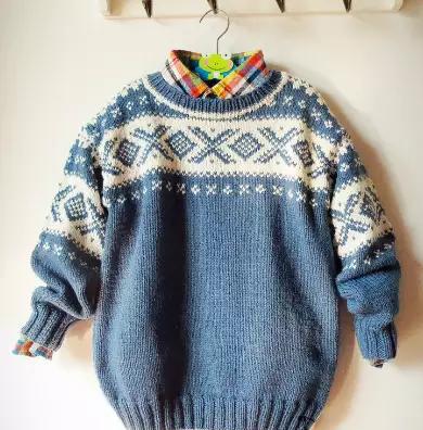 棒针编织男童提花套头毛衣,款式休闲大方