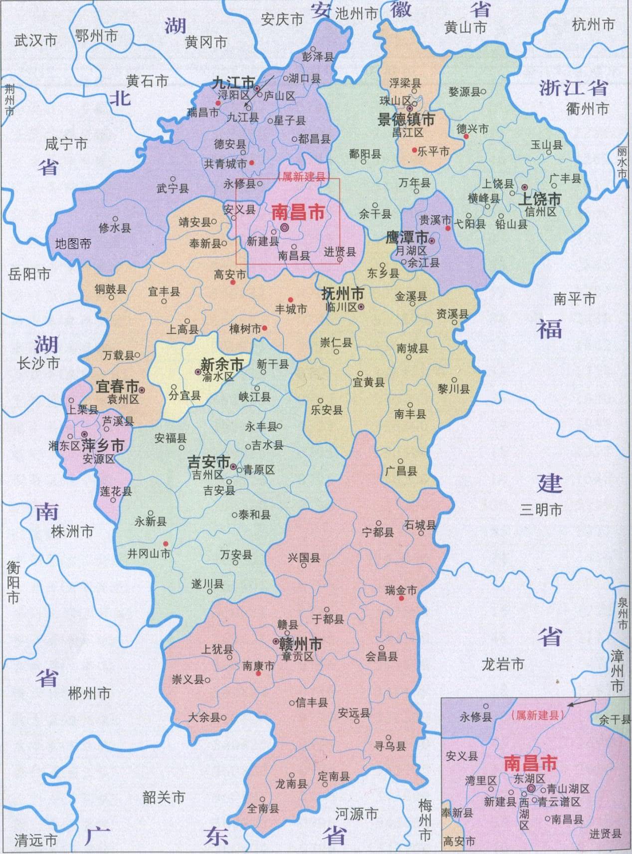 江西上饶地图,为何被景德镇和鹰潭挤成东西两