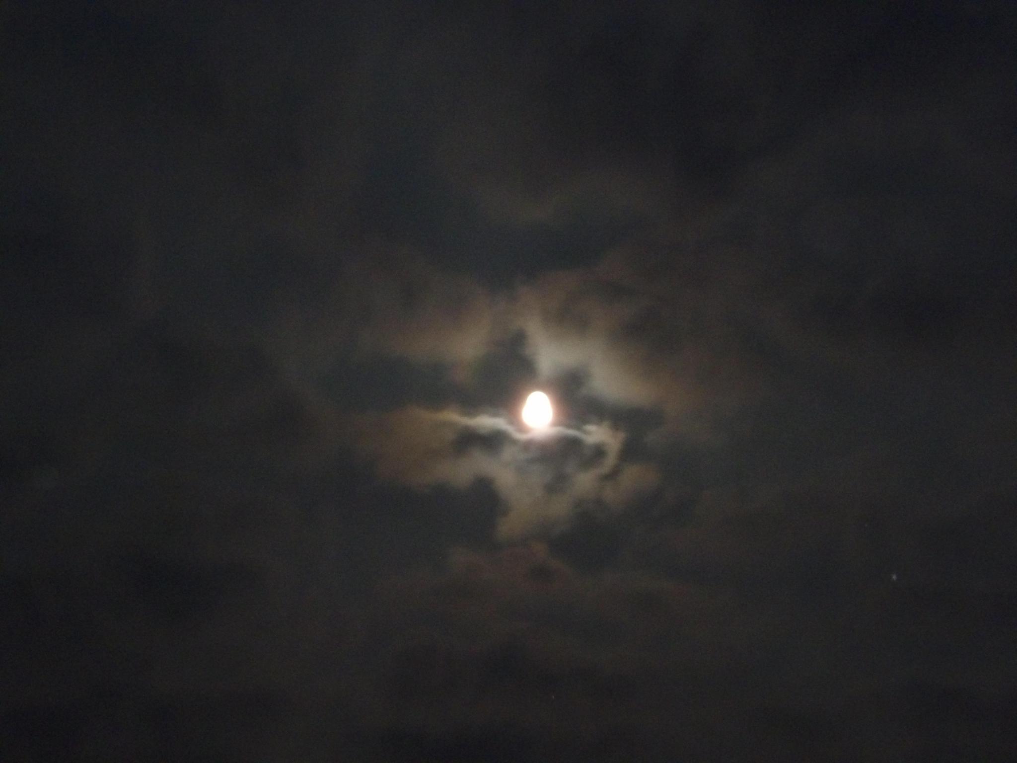 葫芦岛夜晚的天空被白云笼罩,漆黑的夜里只见一道白光