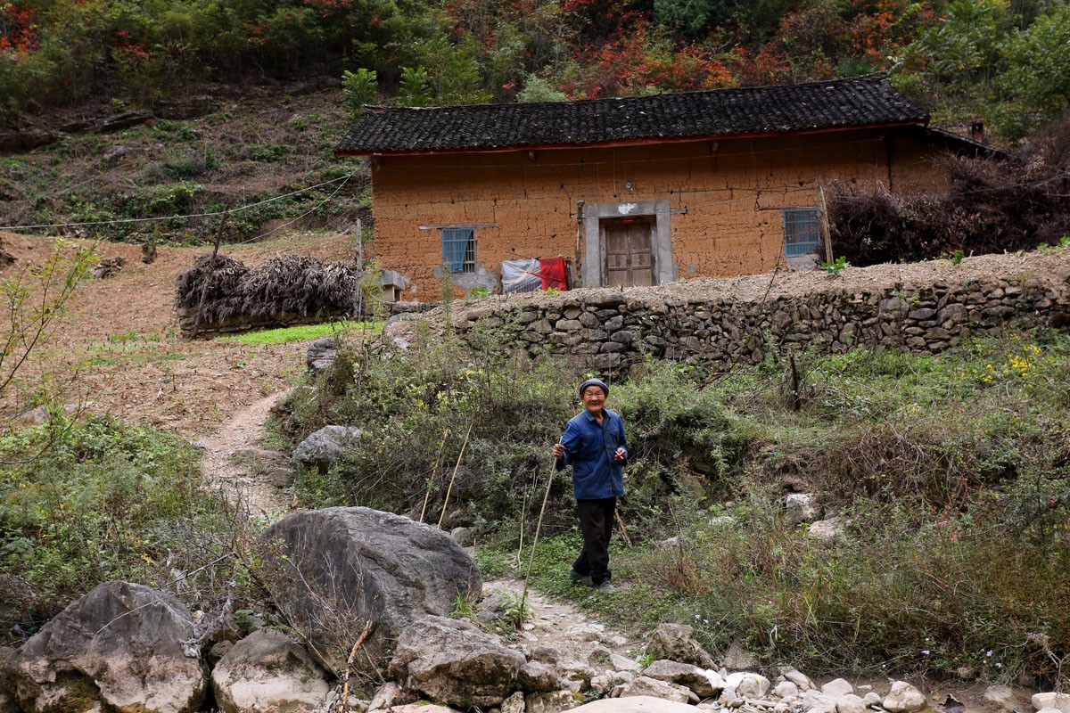 秦岭大山里的八旬老人 住着土坯房过着清净的日子