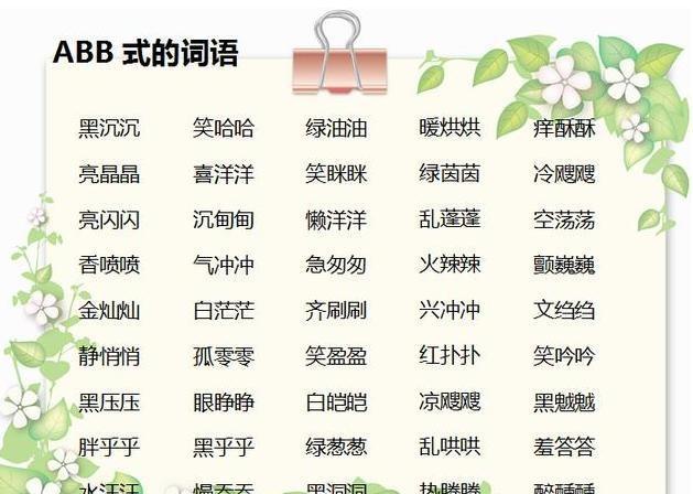 小学语文高分必备:ABB、AAB、AABB词语