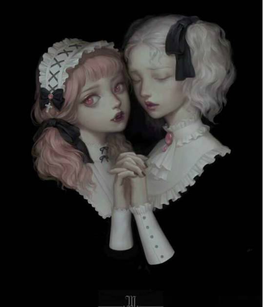 暗黑哥特式萝莉插画,阴森森的风格凸显庄重的同时也夹杂可爱