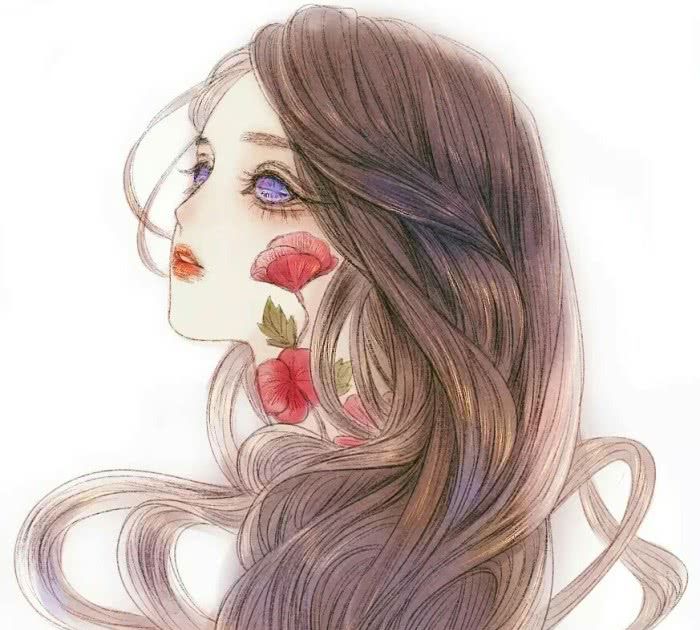 黑白侧脸女生头像手绘
