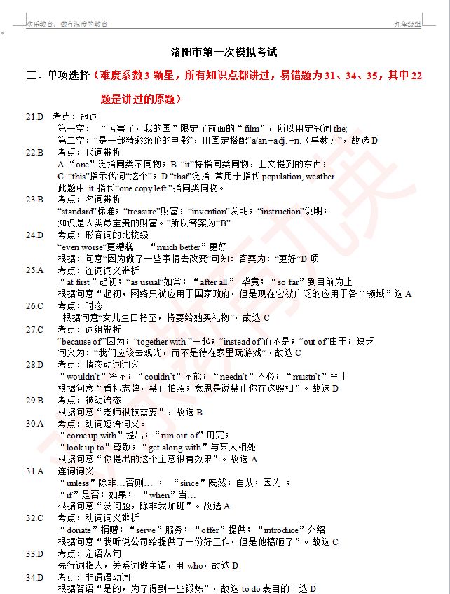 2018洛阳中考一模英语试题及答案解析,扫码进