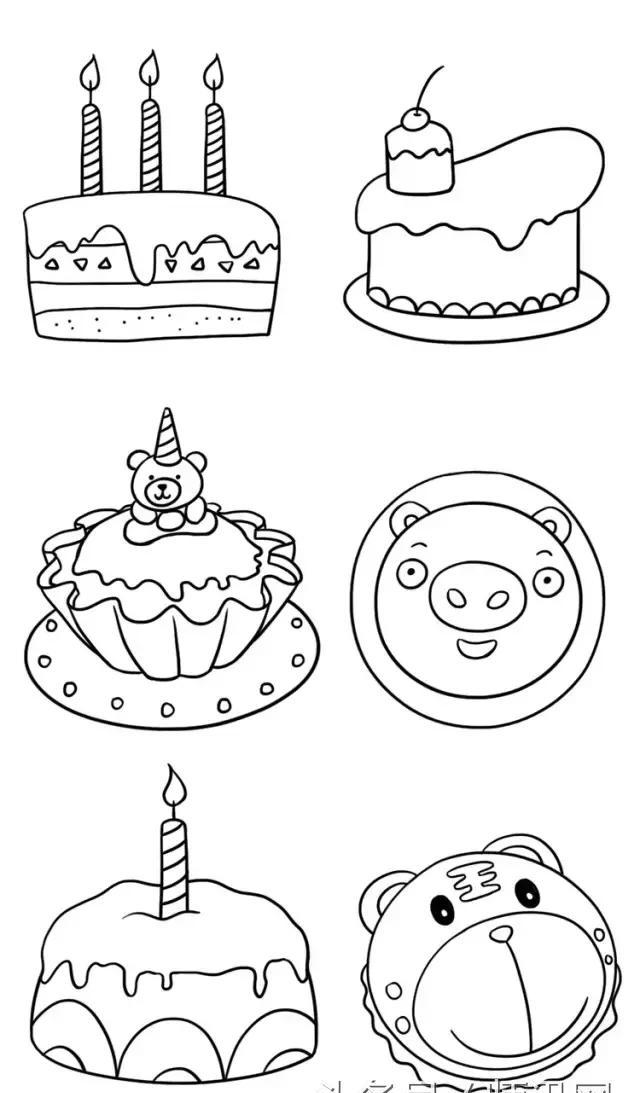 幼儿园儿童简笔画教程:各种类型生日蛋糕,四步画好-师