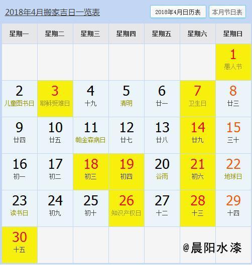 2018年搬家吉日要选好