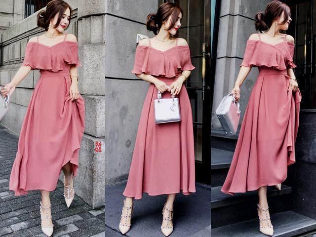豆沙色连衣裙再搭配这5对鞋子,彰显很淑女气质