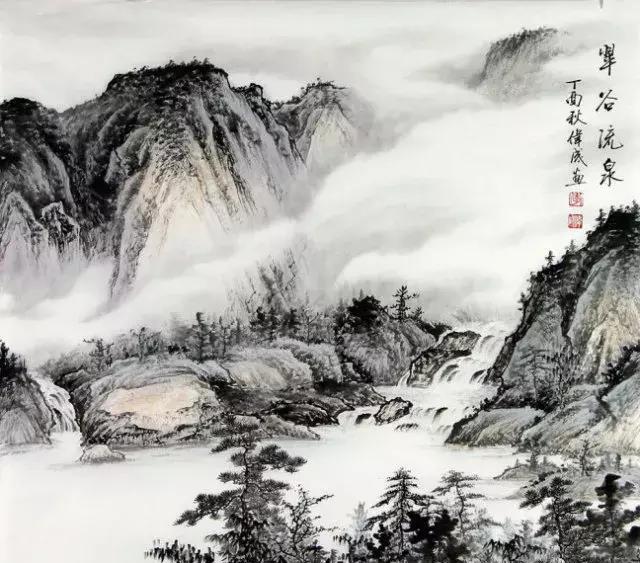 李伟成山水画作品,素雅墨色罩染,清新质朴,缤纷竞秀