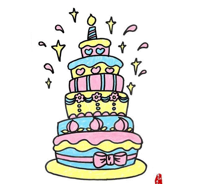 儿童画简笔画 画一个大大的生日蛋糕!