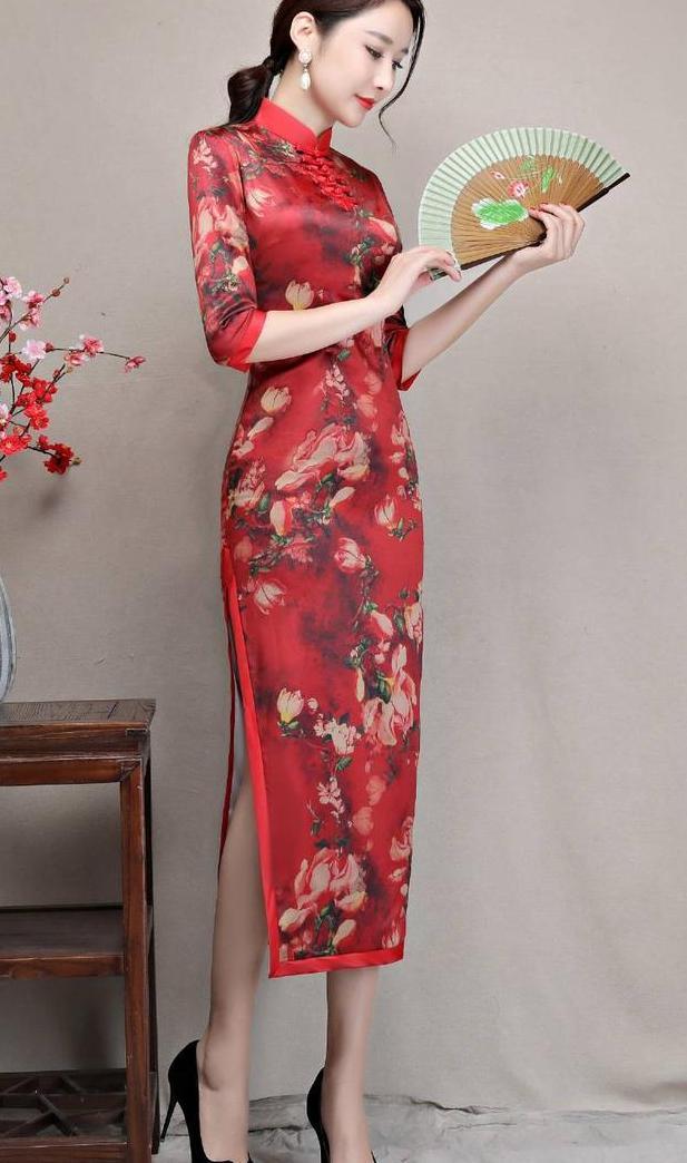 长款高开叉旗袍裙,穿出婀娜多姿好身材