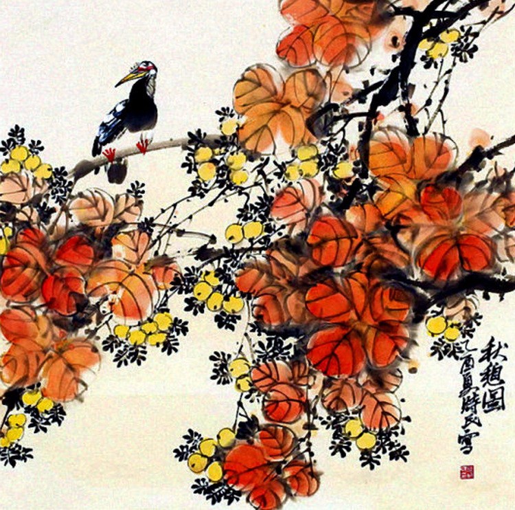 梁时民国画:秋憩图
