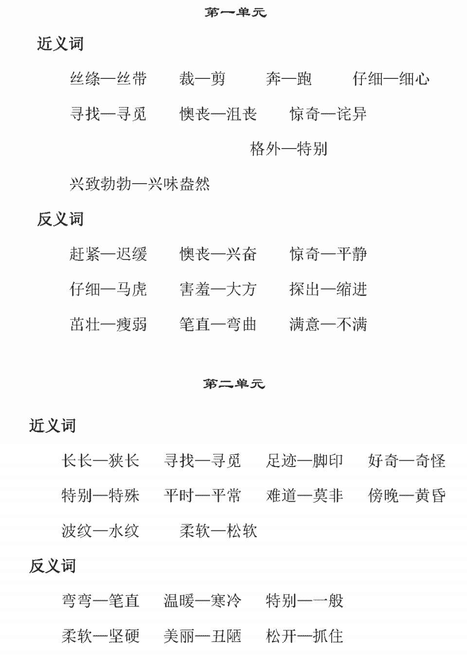 部编版二年级语文下册近义词、反义词全汇总